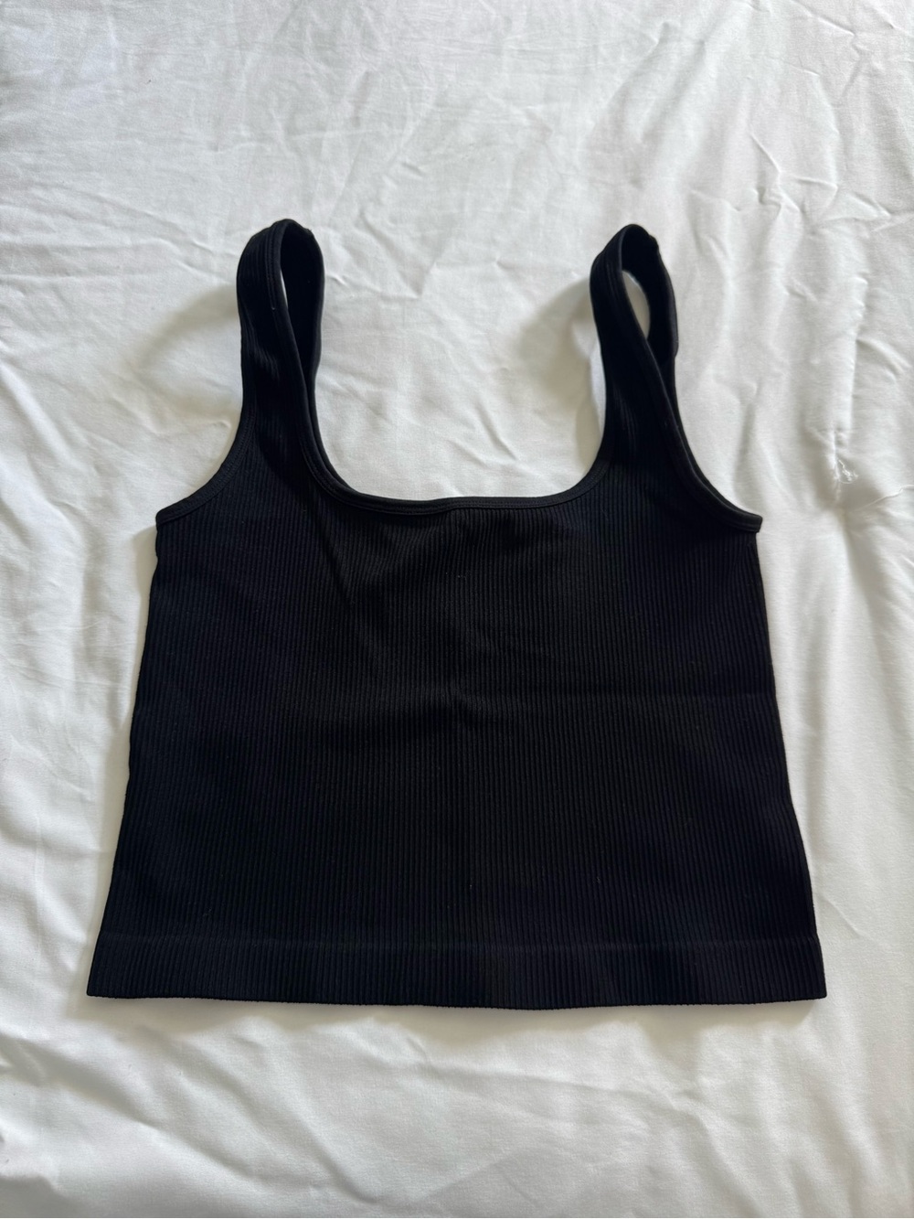 Essential Ribbed Square-Neck Crop Tank - Black